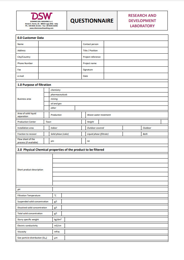 Research & Development: Filtration Questionnaire